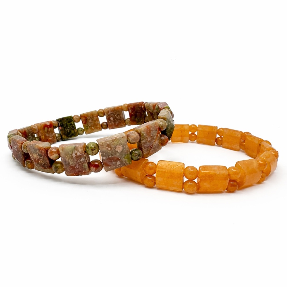 Boho Beaded Stretch Bracelets Set of 2 Earth Tone Artisan Minimal Gift